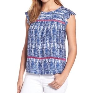 Vineyard Vines Fishbone Print Ruffle Sleeve Top